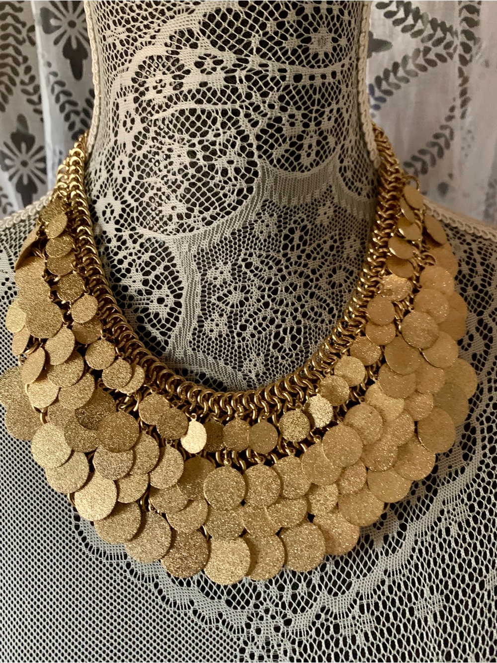 Natasha Couture Gold Layered Coin Collar Necklace